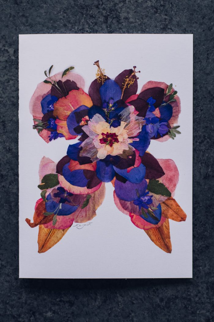 pressed blue anemone butterfly art greeting card