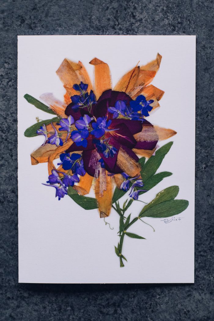 pressed flower larkspur greeting card