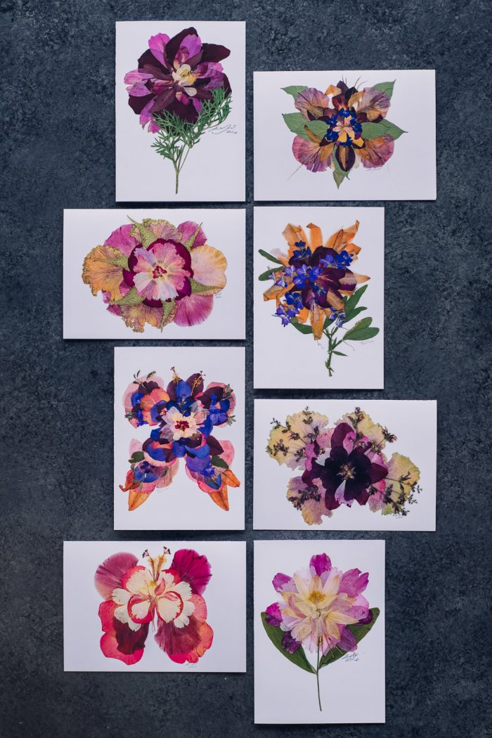set of pressed flower art 5x7 greeting cards
