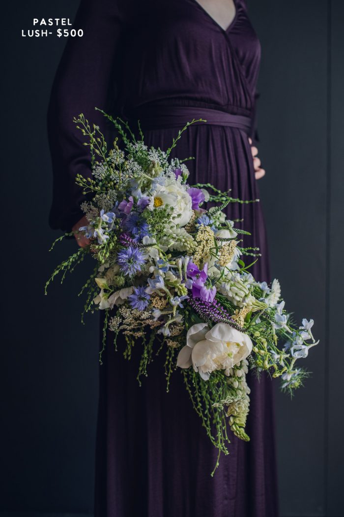 lush pastel bridal bouquet for colorado elopement