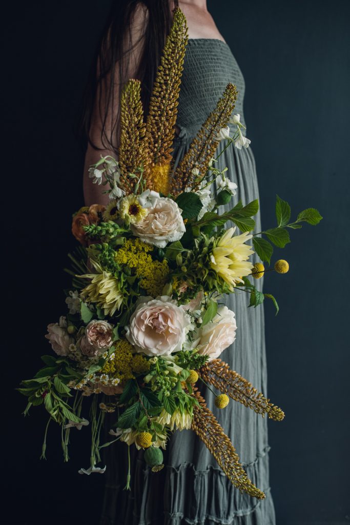 large statement bouquet featuring foxtail lily and roses