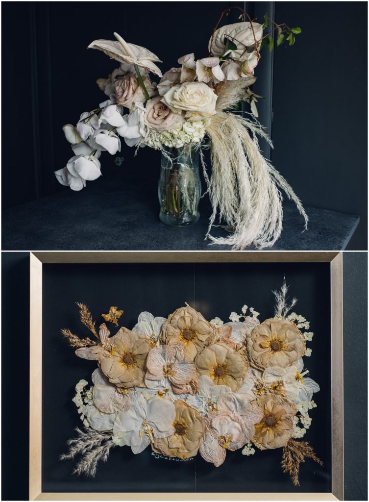 white orchid bouquet pressed into preservation art