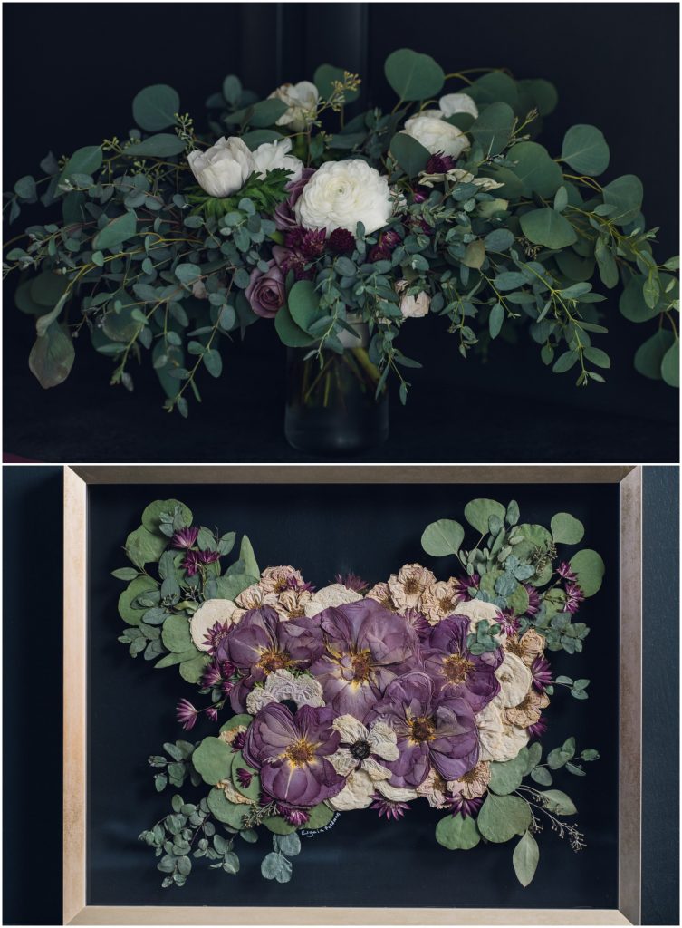 purple bouquet pressed and preserved into art