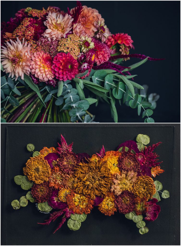 magenta bouquet turned into preservation art