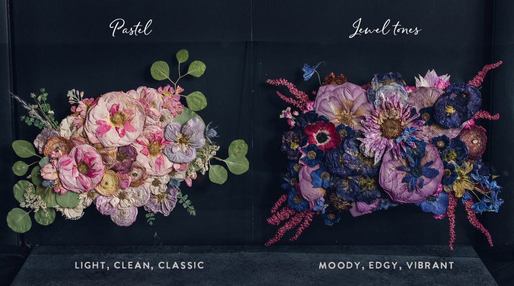 pastel vs jewel tone bouquet preservation art