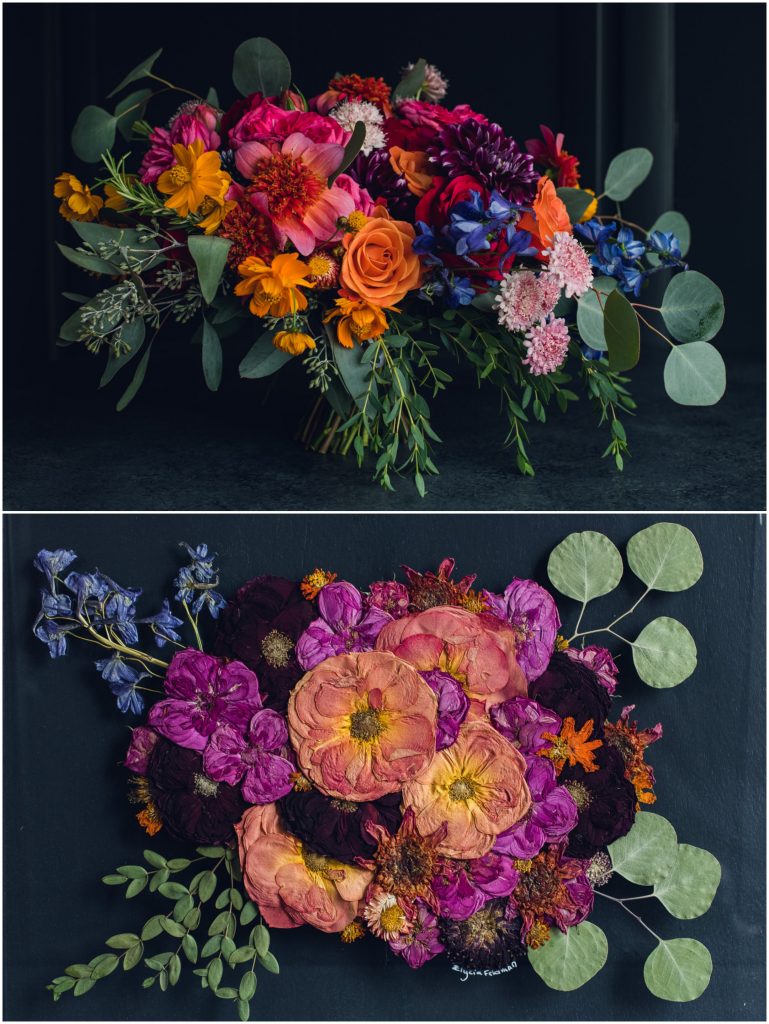 vibrant bouquet before and after preservation
