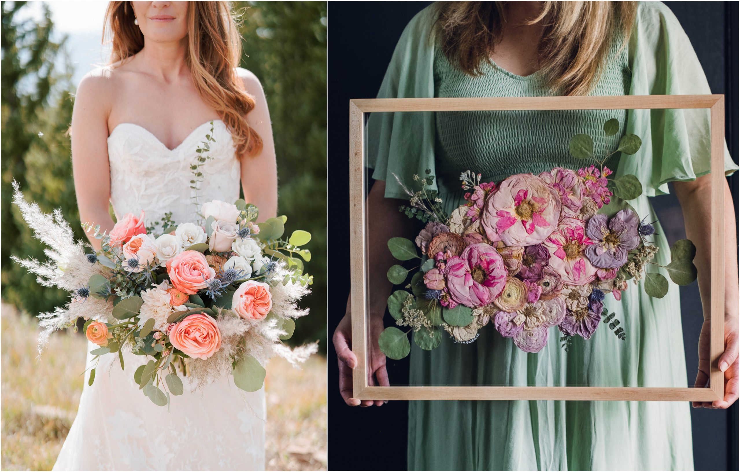 before and after of bridal bouquet preservation turned into art