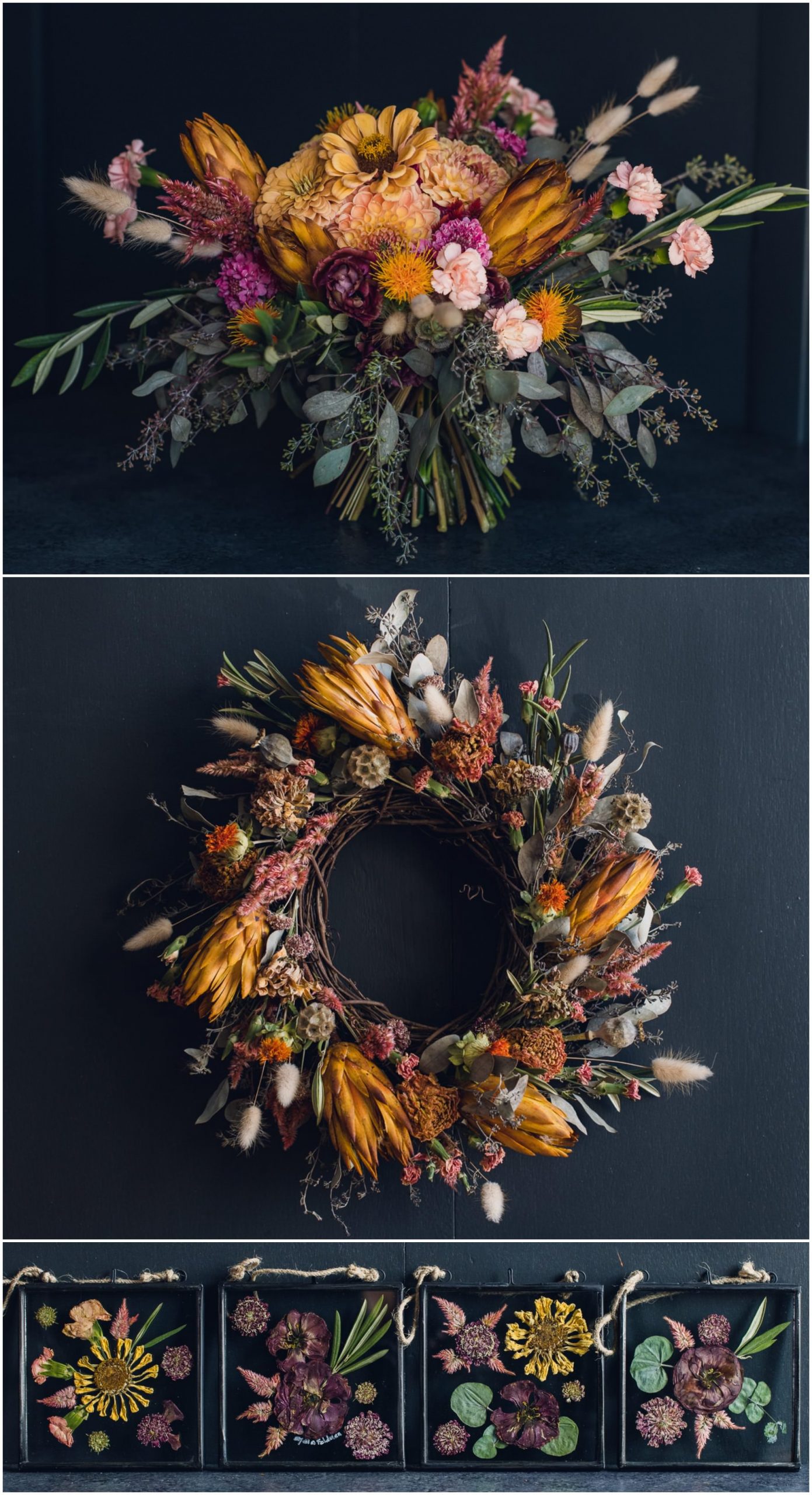 fresh autumn bouquet transformed into bouquet preservation art