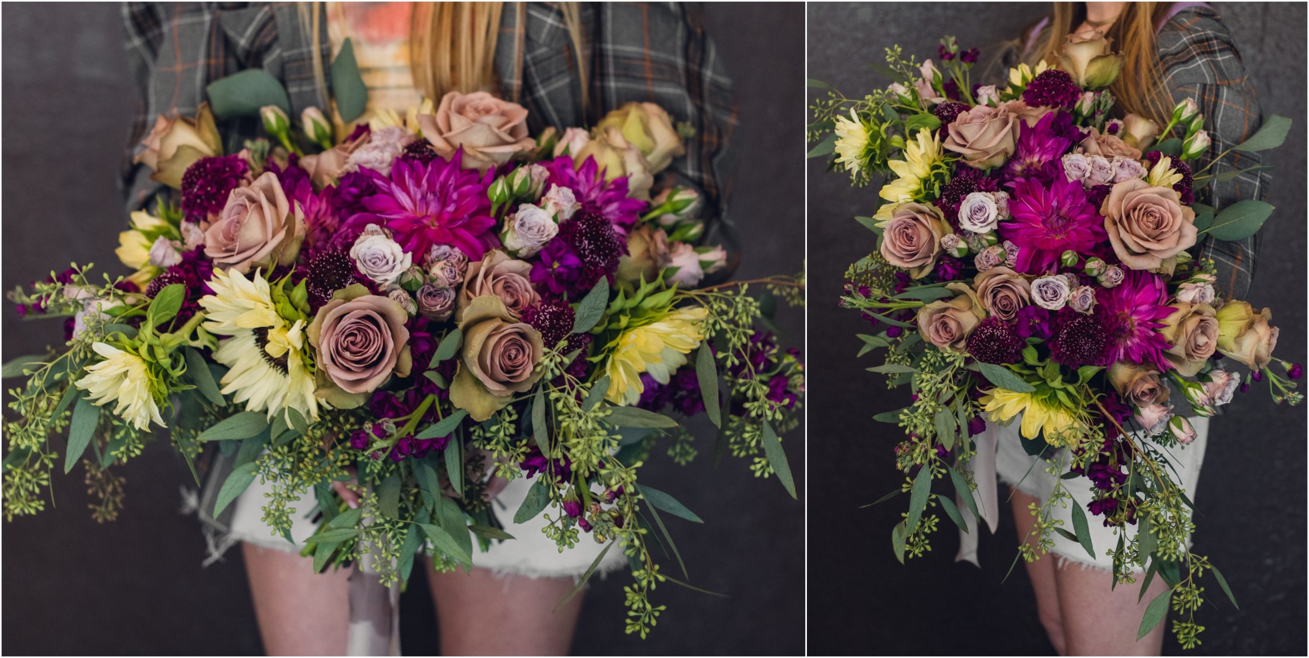purple and yellow bridal bouquet for colorado elopement