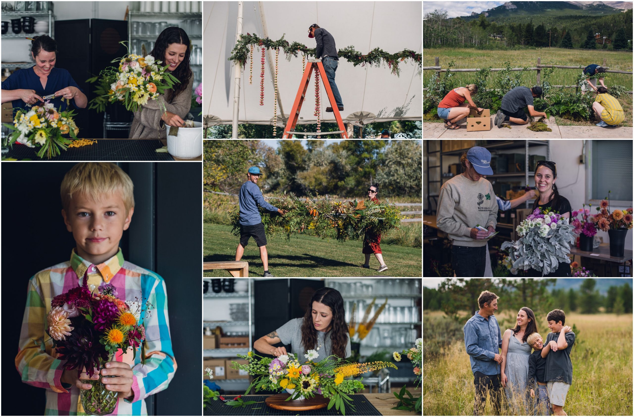 collage of the colorado floral community helping to create wedding flowers
