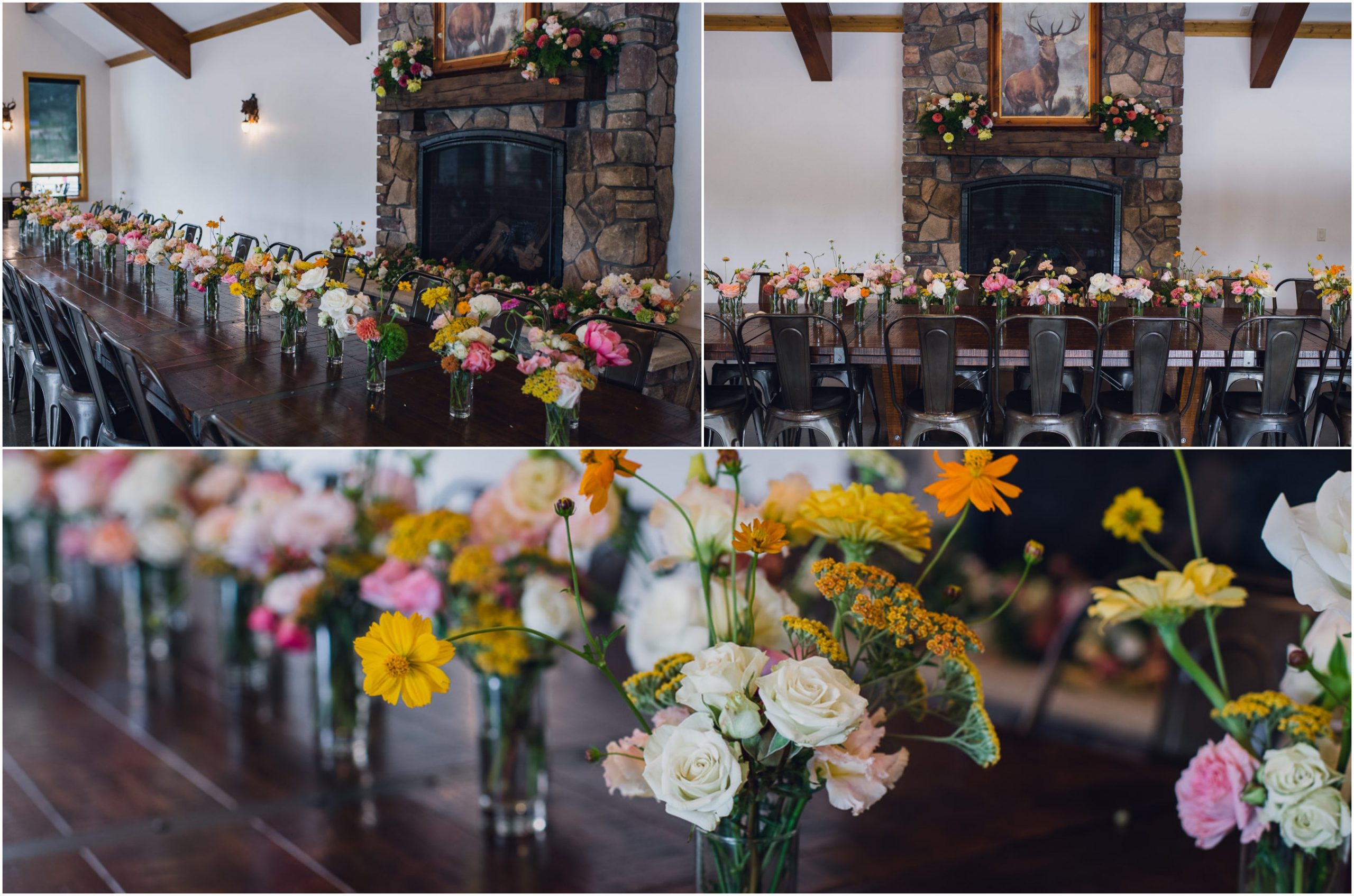 floral centerpieces at a wedding farewell brunch at the landings estes park