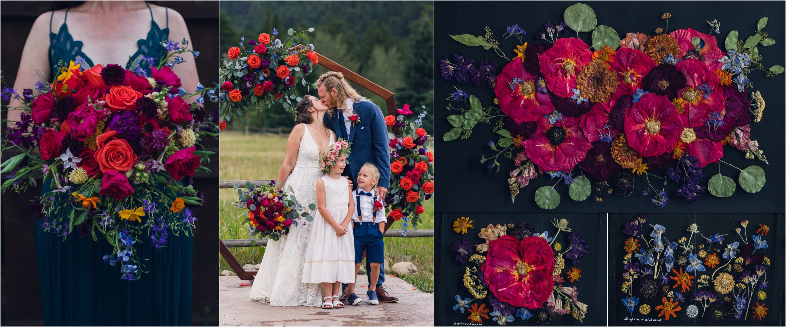 rainbow jewel tone wedding bouquet transformed into pressed preservation art