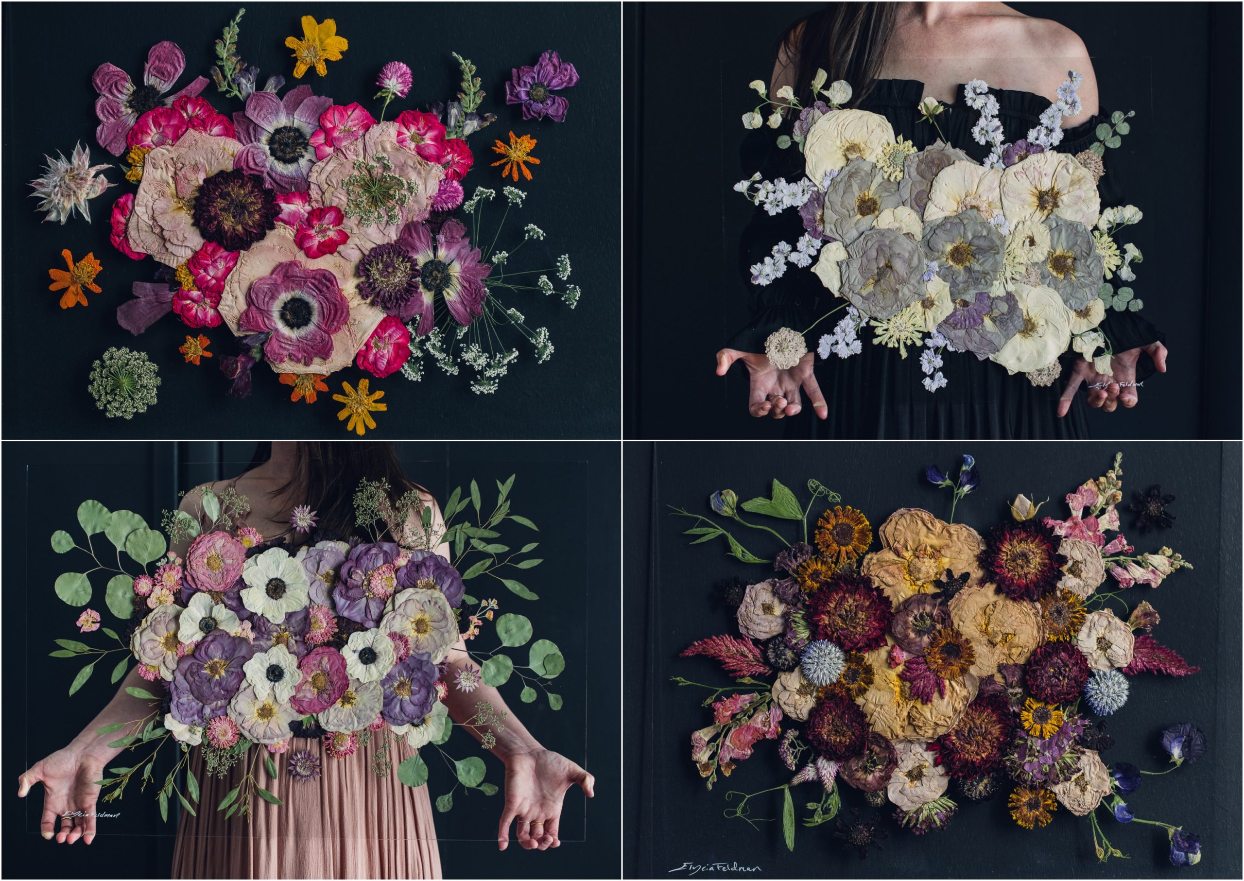 pressed flowers arranged in a bouquet design to preserve wedding flowers