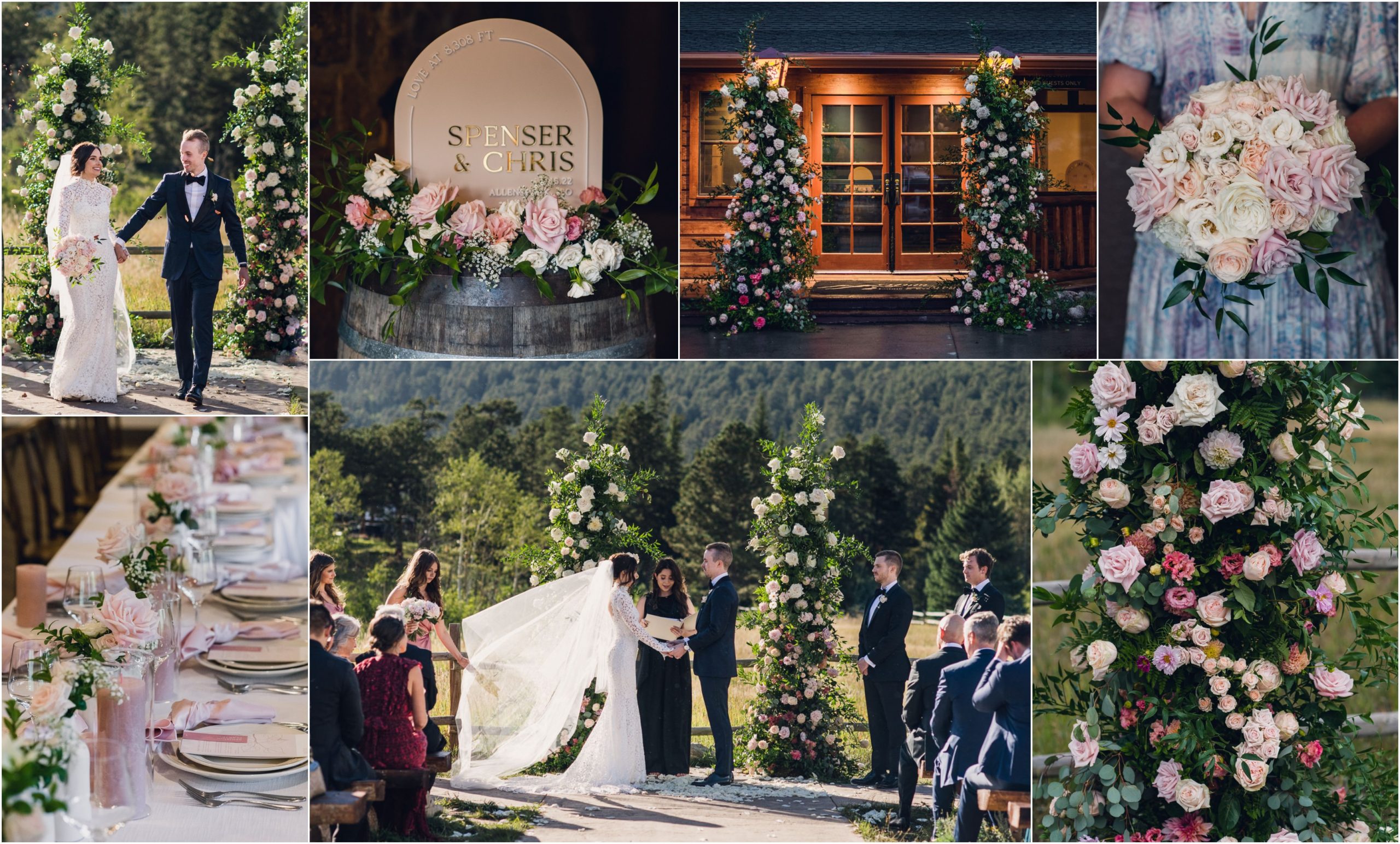 white and blush flowers for luxury wedding in estes park colorado