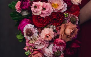 cherry color palette wedding bouquet