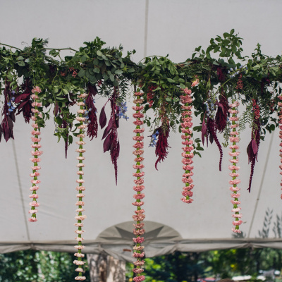 Hanging Floral Installation in Reception Tent